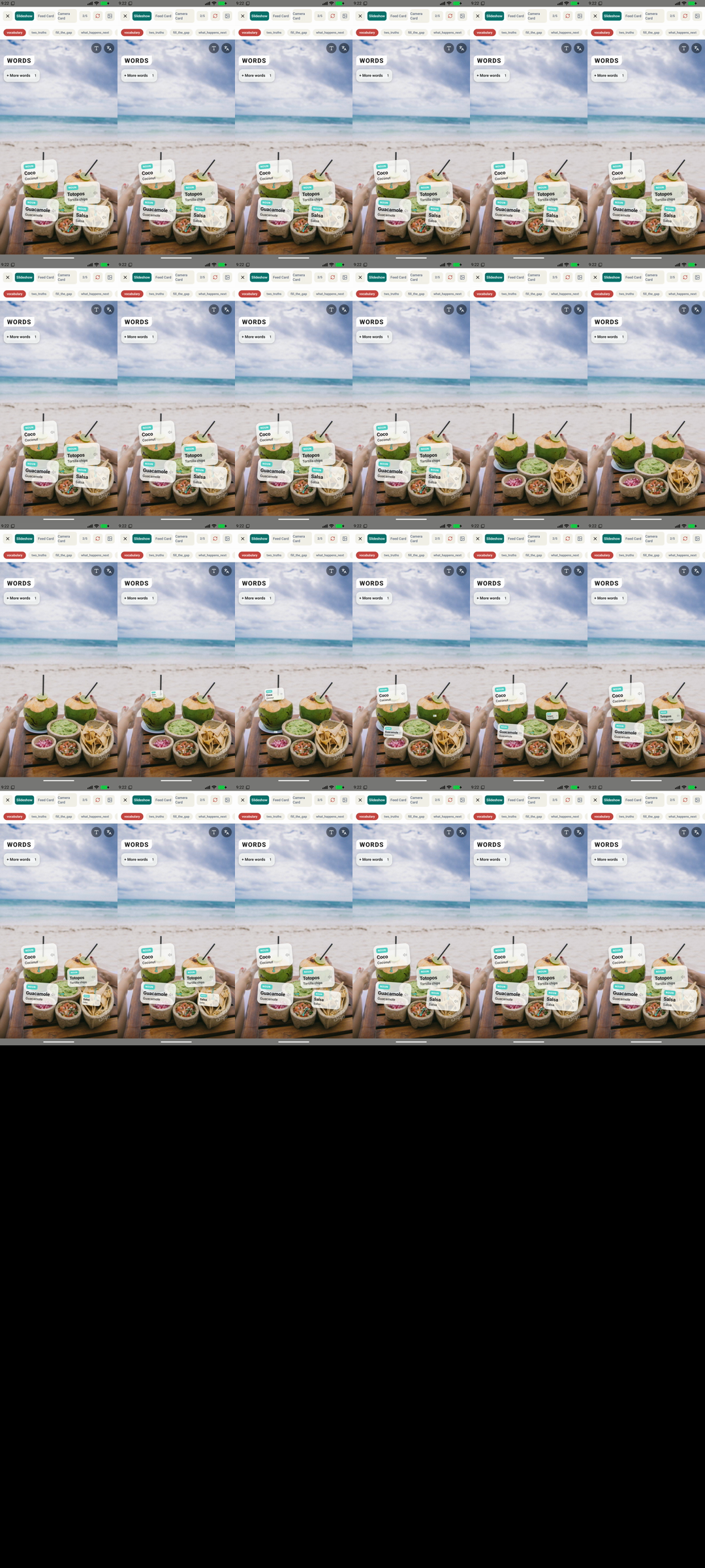 Beach snacks animation contact sheet